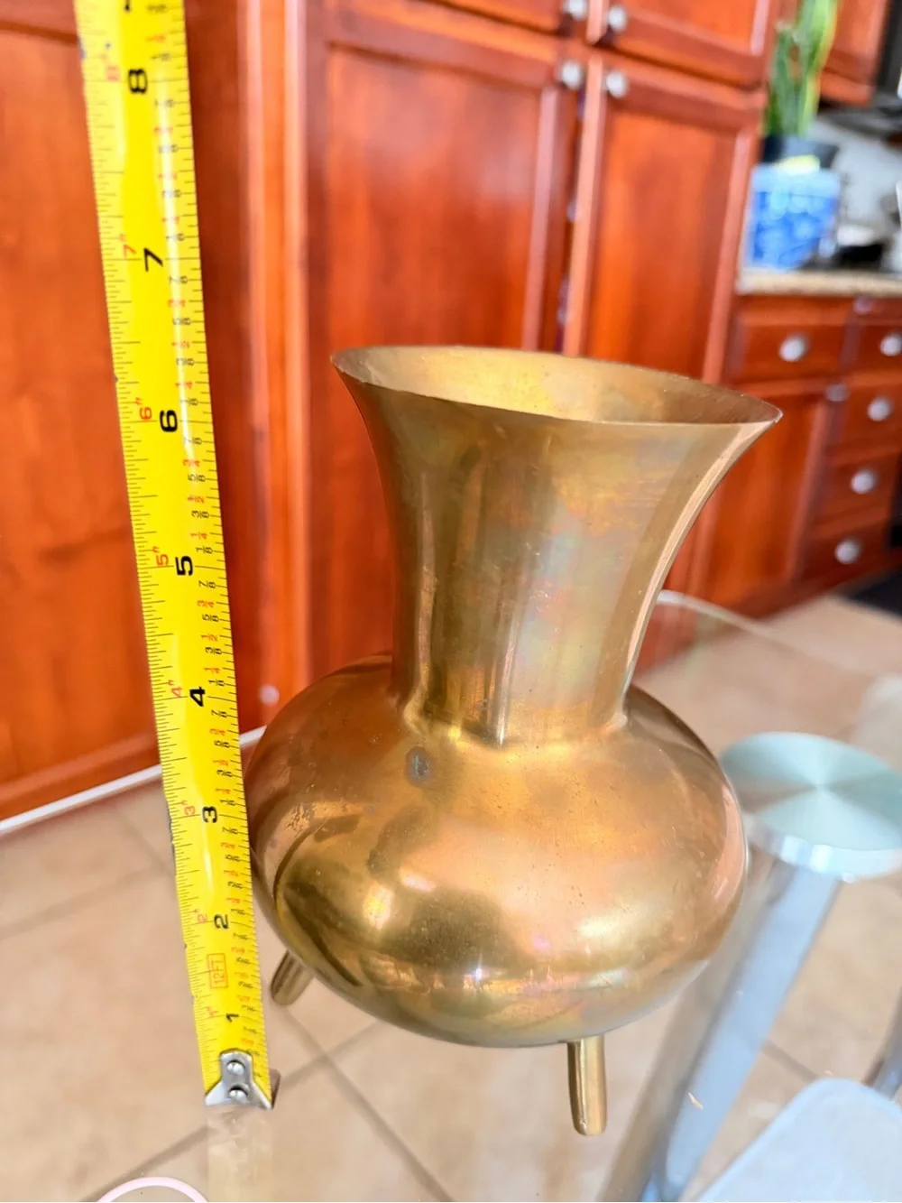 Vintage Brass Tripod Vase Flared Neck Mid Century Modern 7.5”